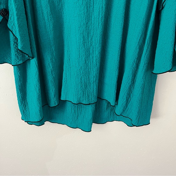 Ali Miles Turquoise & Black Blouse Tunic Crepe Crinkle Fabric Size XL - Picture 4 of 11